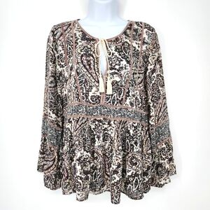 American Eagle Outfitters‎ Womens Peasant Top Size S Paisley Velvet Trim Boho